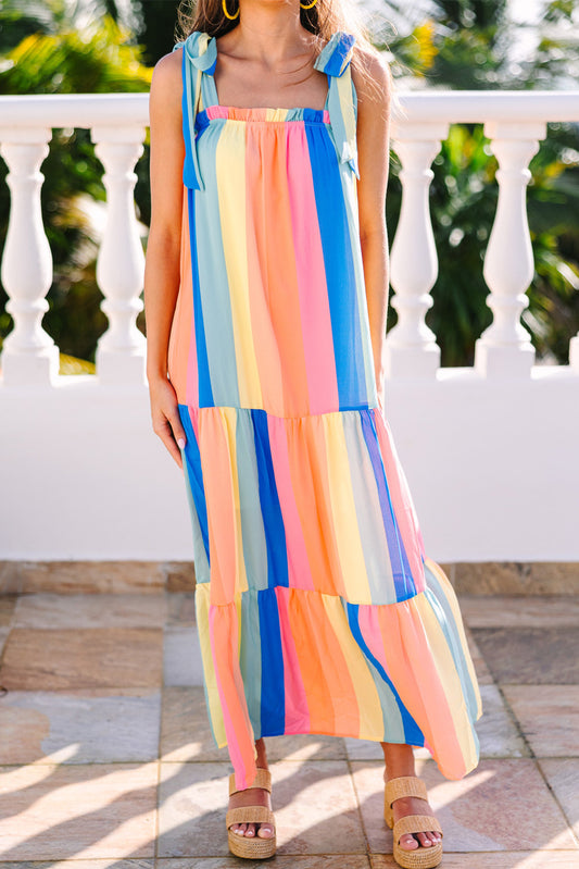 Tiered Tie Shoulder Straps Maxi Dress