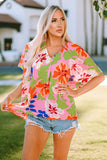 Floral Print Loose Fit V Neck Tunic Blouse