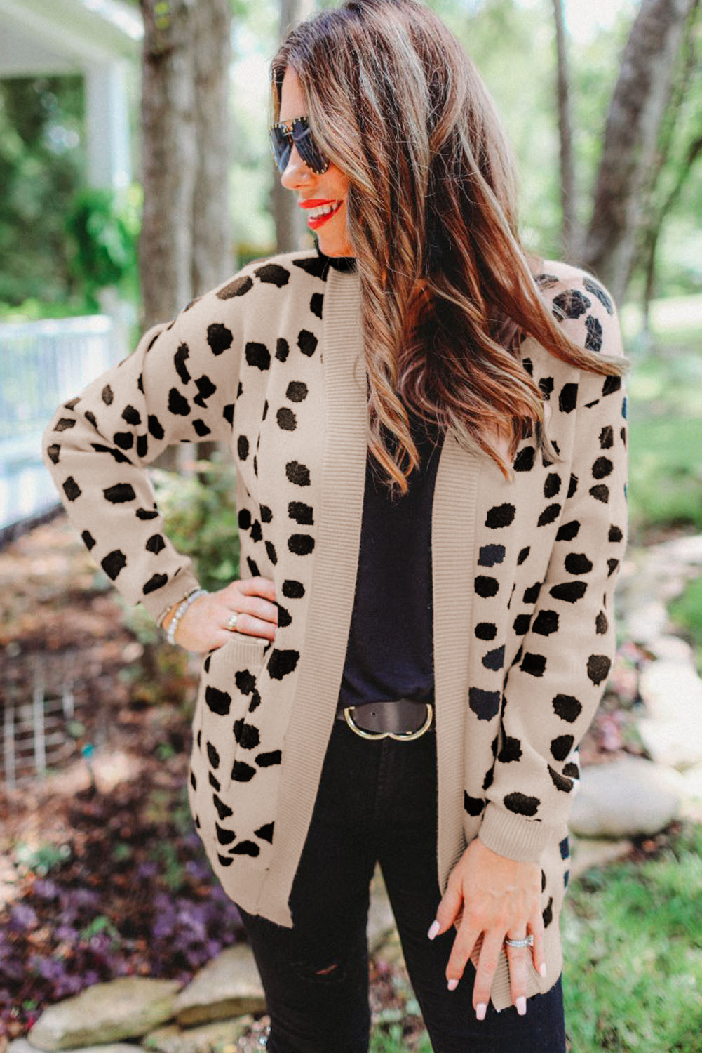 Animal Spotted Pattern Open Front Cardigan