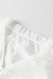 Fanshaped Lace Hollow out Split Neck Puff Sleeve Blouse