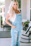 Constructed Bib Pocket Distressed Denim Overalls