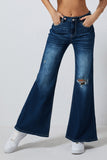 Asymmetric Open Knee Distressed Flare Jeans