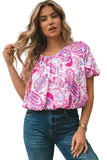 Paisley Pattern Print Puff Sleeve V Neck Blouse