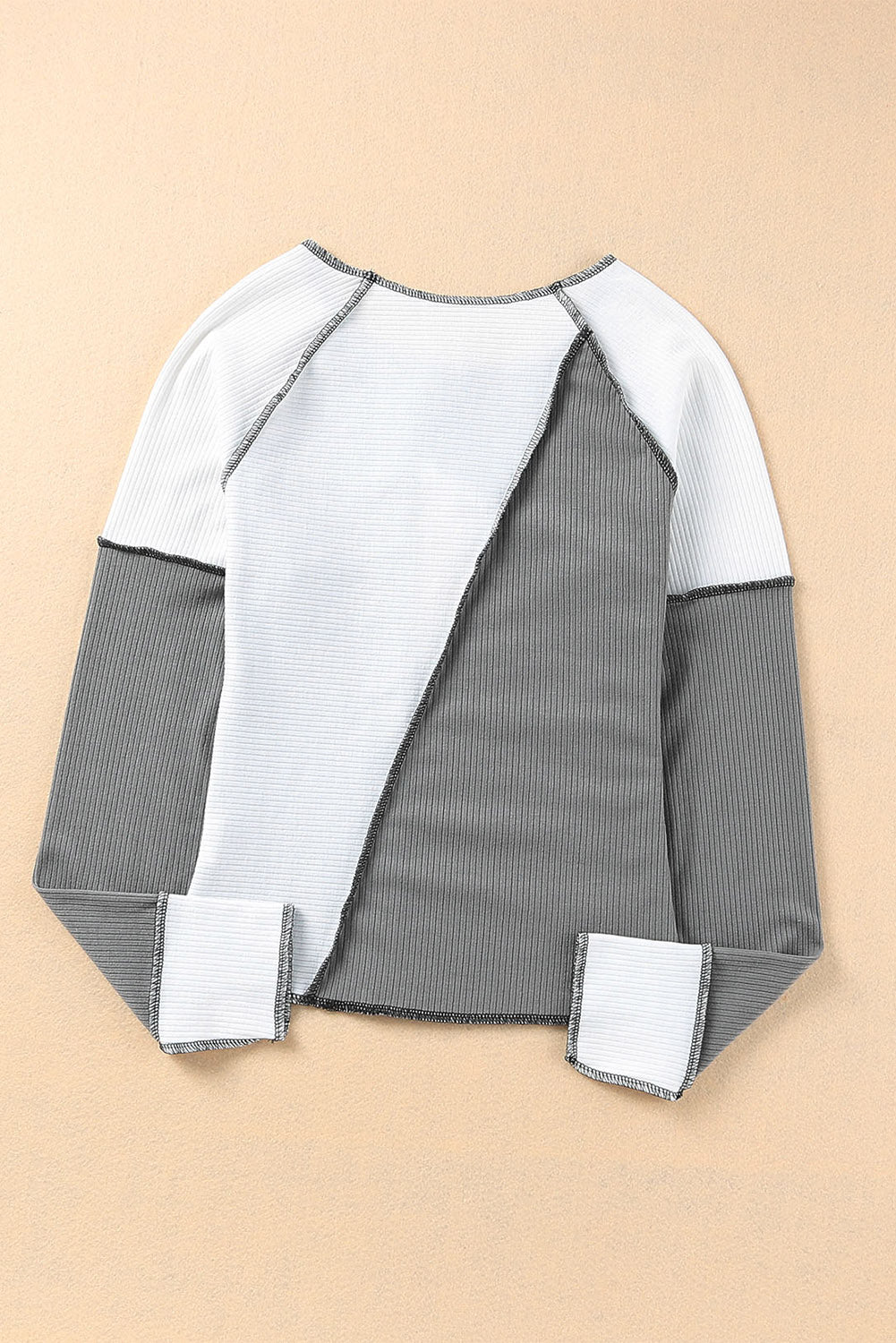 Irregular Color Block Seaming Trim Rib Knit Top