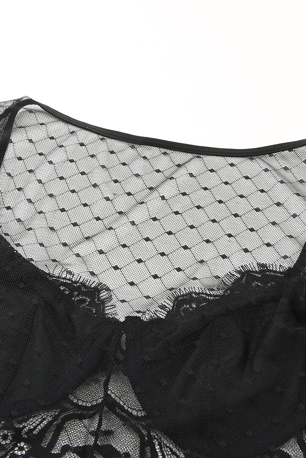 Body bralette noir en dentelle et maille à manches longues 