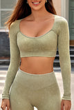 Ribbed Square Neck Long Sleeve Cropped Yoga Top