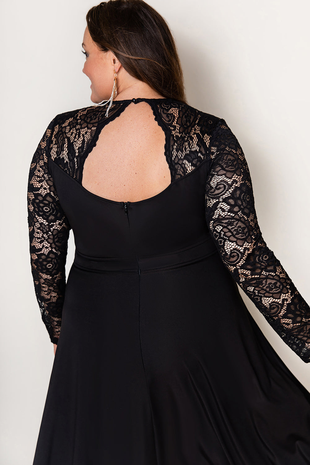 Plus Size High-Low Lace Contrast Evening Dress