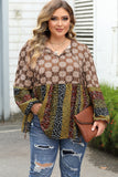 Mix Floral Striped Ethnic Splicing Plus Size Blouse