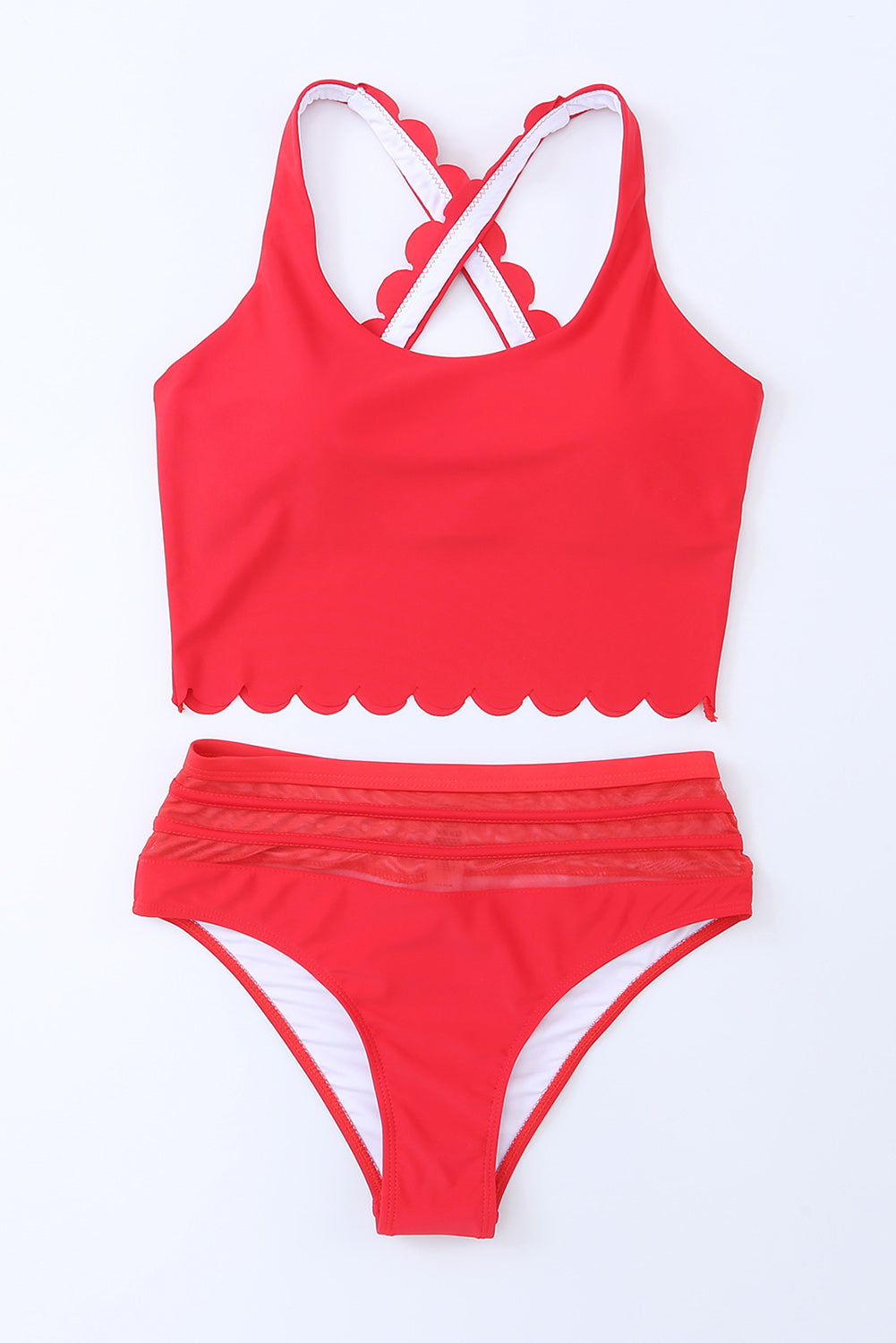 Scalloped Criss Cross High Waist Bikini