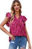 Floral Print Tiered Flutter Sleeve V Neck Top