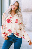 Floral Print V Neck Button Down Blouse