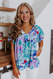 Abstract Print V Neck Flutter Sleeve Blouse