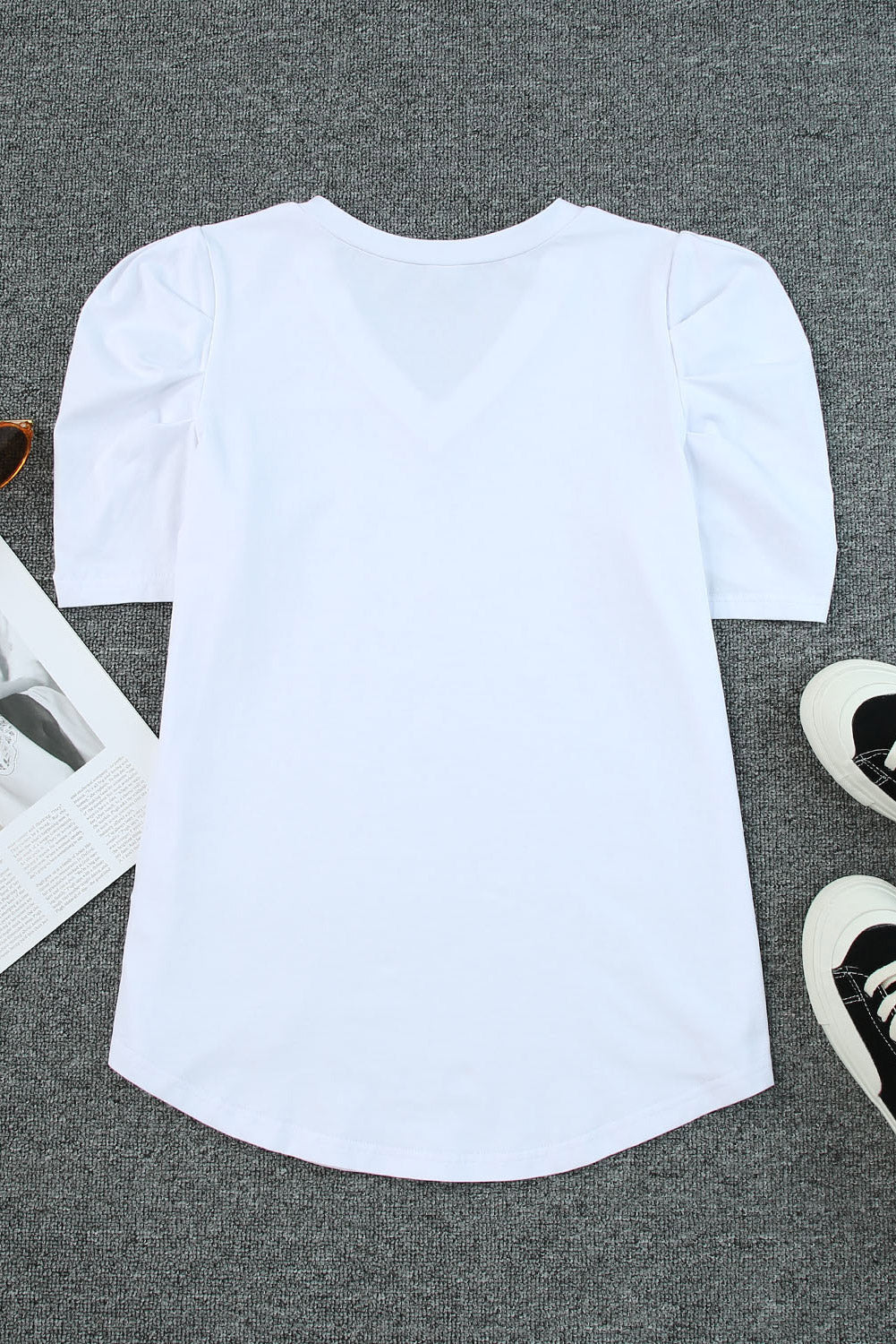 Black Puff Sleeve V-Neck T-Shirt