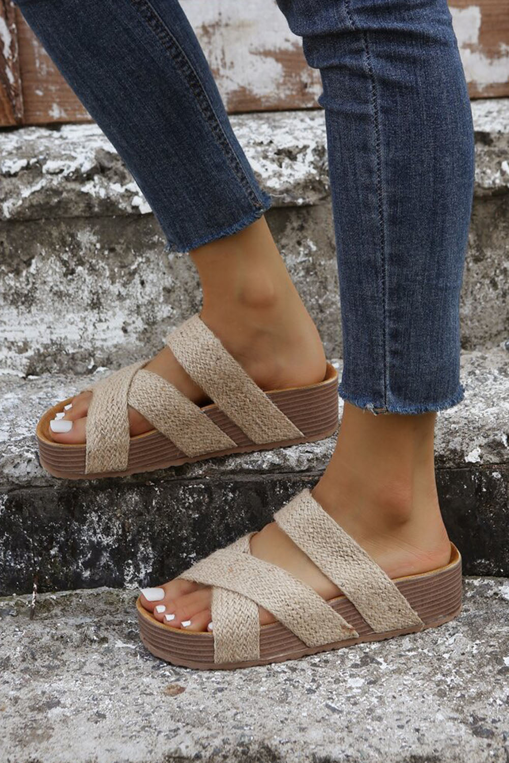 Woven Cross Criss Hollowed Slip-On Slippers