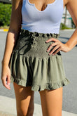 Smocked Wide Waistband Ruffled Casual Shorts