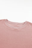 Pink Solid Ribbed Knit Round Neck Pullover Sweatshirt