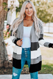 Open Front Colorblock Cardigan with Pockets