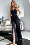 Spaghetti Straps Slit Leg Jumpsuit with Pockets