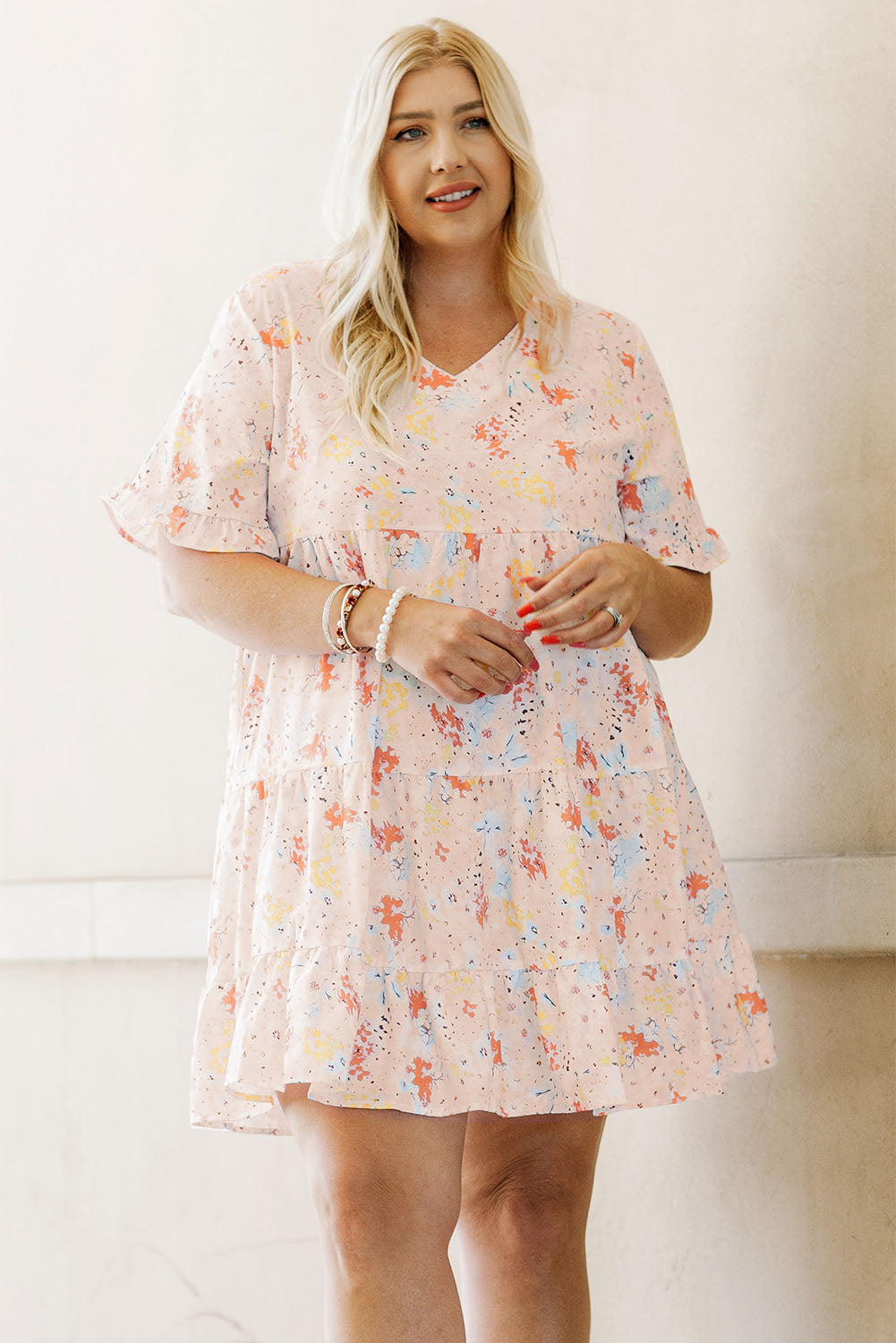 Plus Size Floral Pattern Babydoll Swing Dress