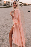 Ruffle Half Sleeve Tie Front Flowy Beach Cover Up