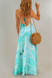 Tie Dye Print Lace-up Halter Open Back V Neck Maxi Dress