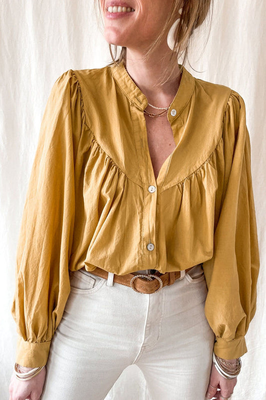 Puff Sleeve Pleated Loose Shirt