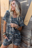 Classic Camo Print Slouchy Loungewear Shorts Set