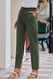 Drawstring Elastic Waist Pockets Long Straight Legs Pants