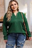 Exposed Seam Henley Buttoned Plus Size Long Sleeve Top