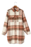 Brown Plus Size Plaid Flap Pockets Shacket