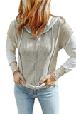 Long Sleeve Textured Knit Patchwork Hoodie