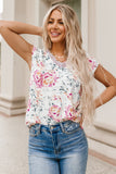 Blouse sans manches en dentelle à imprimé floral rose