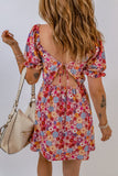 Square Neck Short Puff Sleeves Floral Dress