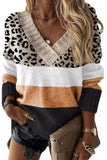 Leopard Color Block Long Sleeve Sweater