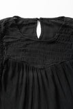 Black Crinkle Ruffle Trim Keyhole Puff Sleeve Blouse