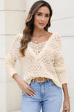 Buttoned Lace Patchwork Hollow Knit Sweater