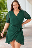 Plus Size Swiss Dot Puff Sleeve Wrap Dress