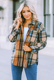 Plaid Color Block Buttoned Shirt with Pockets