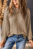 Brown Exposed Seam Ribbed Knit Dolman Top