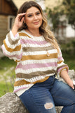 Striped Hollowed Knitted Loose Sweater