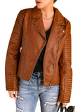 Ribbed Seam Detail Faux Leather Zipped Motorcycle Jacket