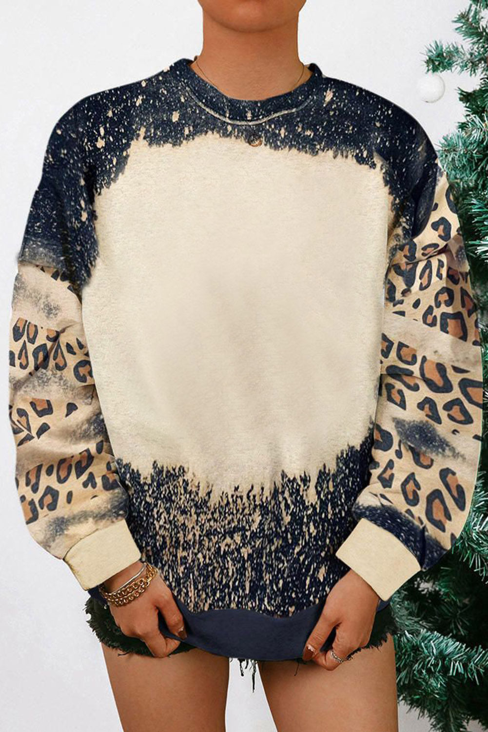 Red Tie Dye Leopard Drop Shoulder Sweatshirt