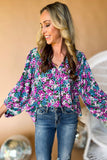 Boho Floral Print V-Neck Long Sleeve Blouse