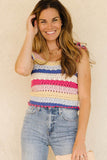 Stripe Square Neck Crochet Knit Crop Tank Top