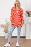 Open Front Mixed Checkered Pattern Knit Cardigan