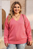 Plus Size Drop Shoulder V Neck Sweater