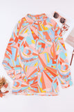 Abstract Geometry Print Half Puff Sleeve Loose Shirt