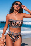 Print Bandeau Webbing High Waist Sexy Bikini Swimsuit