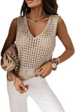 V Neck Fishnet Hollow-out Knitted Tank Top