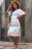 Striped Color Block Loose Fit 3/4 Sleeve Dress